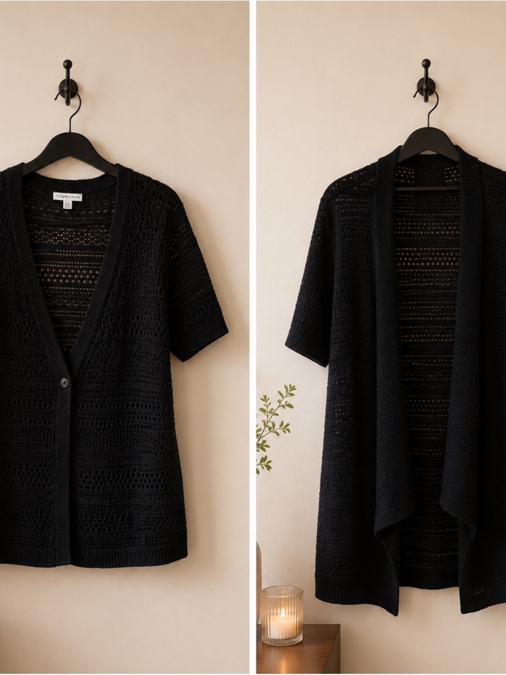 croft & barrow Black Crochet Open-Knit Top